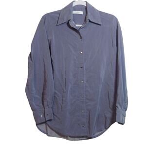 Roseanna Slate Blue Pinstripe Button Down Shirt Preppy Office Career Size 34